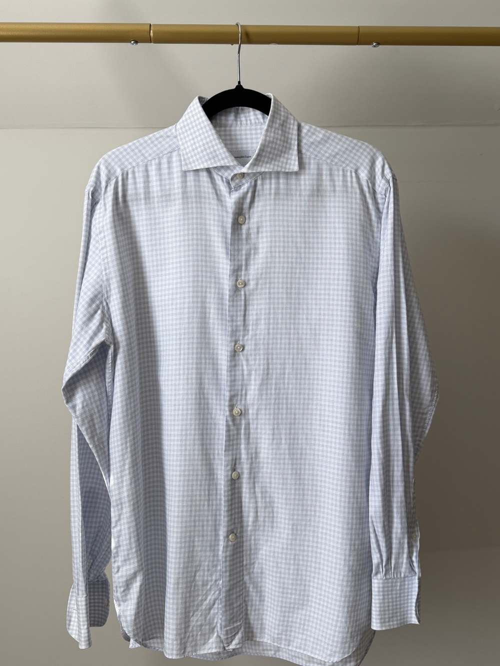 Ermenegildo Zegna Light Blue Checked Dress Shirt Sz 39/15.5